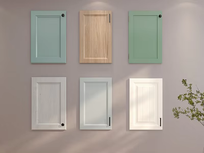 Colorful Kitchen Cabinet Doors With Wooden And Painted Finishes For Interior Design 3d model