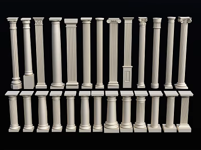 Different Styles Of Classical Columns With Fluted Designs Bases And Capitals 3d model