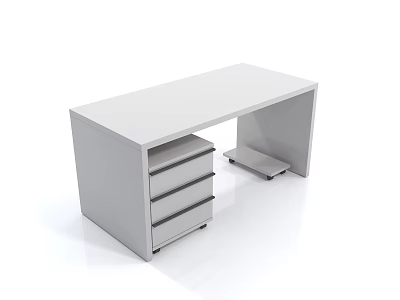 White Functional Desk With Drawers And Storage For Home Office Use 3d model