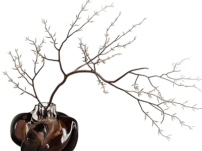 Dark Glossy Unique Shaped Vase With Decorative Dry Branches For Home Decor 3d model