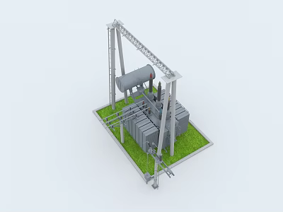 Industrial Equipment Structure With Metal Frame Transformer Pipes And Electrical Components 3d model