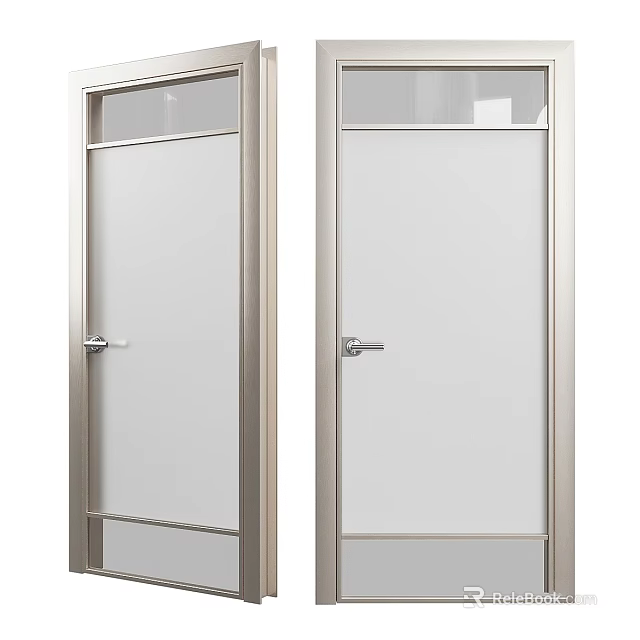 Modern Swing Door Design With Frosted Glass Panel And Metal Frame 3d model 