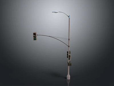 Urban Road Street Light And Traffic Light Mounted On Metal Pole 3d model