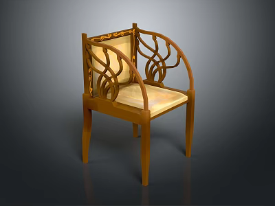 Classic Carved Wooden Chair With Intricate Backrest Armrests And Light Upholstered Seat 3d model