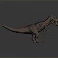 3D Tyrannosaurus Rex Model Standing With Brown Skin Green Spots Open Abdomen And Gray Background