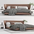 Modern Double Bed Interior Design With Brown Headboard Gray Bedding Nightstands and Plants