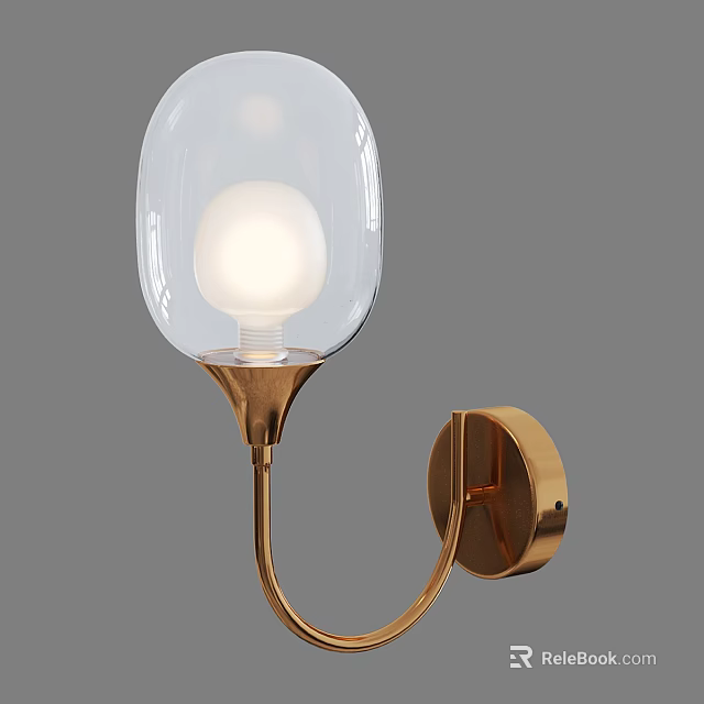 Elegant Modern Wall Lamp With Glass Shade Gold Metal Frame And Globe Bulb Design 3d model 