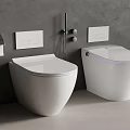 Modern Bathroom With Wall Mounted Smart White Toilets And Gray Wall Fixtures