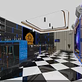 Elegant KTV Room Featuring Black Blue Lighting Starry Ceiling Golden Pattern Decor And Illuminated Tables