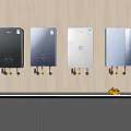 Wall Mounted Water Heaters In Various Colors With Wooden Wall And Cabinet