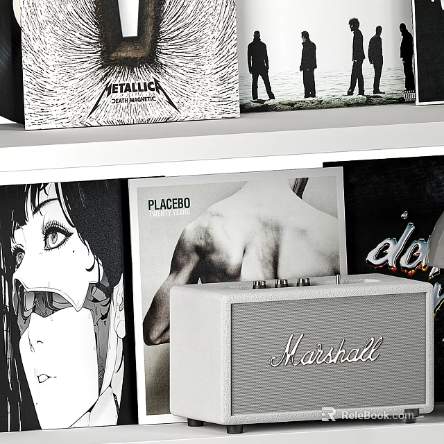 Marshall Audio Speaker Setup With Metallica Placebo Album Covers And Music 3d model 