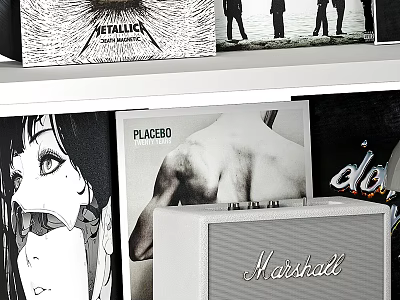 Marshall Audio Speaker Setup With Metallica Placebo Album Covers And Music 3d model