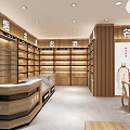 Supermarket Department Store with Wooden Shelves Wine Tobacco Cashier Counter and Famous Liquor