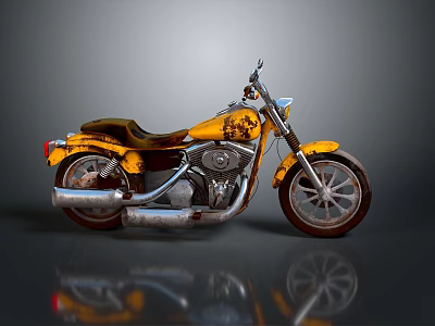 Yellow Vintage Motorcycle With Classic Leather Seat Chrome Exhaust And Spoked Wheels 3d model
