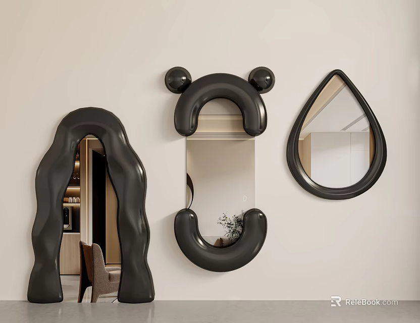 Unique Shaped Decorative Mirrors As Modern Wall Art 3d model 