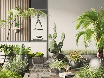 Indoor Bonsai And Potted Plants Decorative Greenery Arrangement With Various Species 3d model