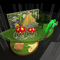 Playground Equipment With Green Polygonal Trees Red Mushroom And Grass Area