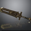 Fantasy Golden Sword With Ornate Hilt Intricate Blade Design And Decorative Details