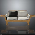 Two Seater Sofa With Wooden Frame White Cushions And Tray Armrest Design