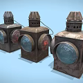 Three Vintage Metal Decorative Lanterns With Glass Shades For Home Furniture
