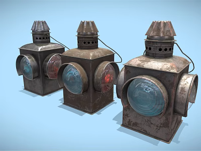 Three Vintage Metal Decorative Lanterns With Glass Shades For Home Furniture 3d model