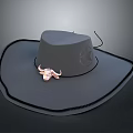 Gray Wide Brimmed Hat With Black Trim Bull Horn Decoration And Circular Badge