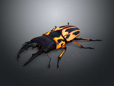 Realistic Black And Orange Beetle With Large Mandibles 3D Rendering 3d model