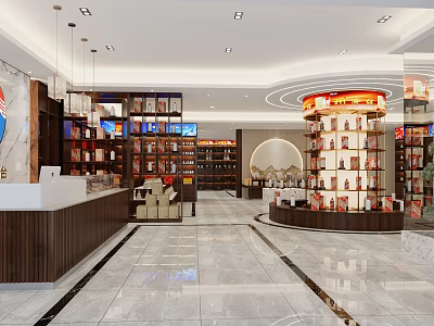 Tobacco and Alcohol Store Interior with Shelves Product Displays and Modern Counter 3d model