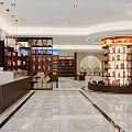Tobacco and Alcohol Store Interior with Shelves Product Displays and Modern Counter