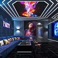 Modern KTV Interior Design With Neon Lights Sofas And Large Screens 3d model