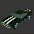 Classic Black Sports Car With White Stripes Shiny Exterior Vintage Design