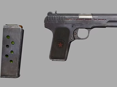 Vintage Metal Pistol With Magazine And Detailed Grip Design Features 3d model