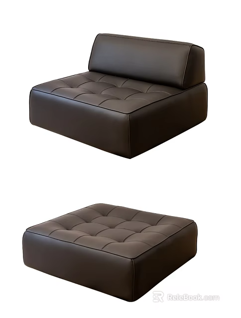 Modern Single Seater Leather Sofa With Tufted Design And Matching Ottoman 3d model