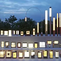 Modern Outdoor Lights With Various Styles Displayed In Evening Garden With Trees