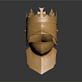 Golden Medieval Helmet With Crown Shaped Top As Battle Armor Weapon