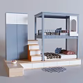 Modern Blue And White Bunk Bed With Stairs Wardrobe Wooden Frame Mattress And Pillows