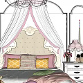 Cute Kids Room Interior Design With Pink Canopy Bed Stuffed Toys Table Lamps And Curtains