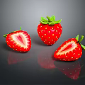 Fresh Strawberries Whole And Sliced On Black Background With Bright Red Color And Reflection