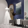 Modern Interior Design With Reception Counter Geometric Arches Round Mirrors And Stools