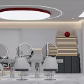 Modern Hair Salon Interior With Styling Chairs Mirrors And Marble Countertops