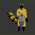 Yellow Protective Suits With Standing And Crouching Figures On Gray Background 3d model