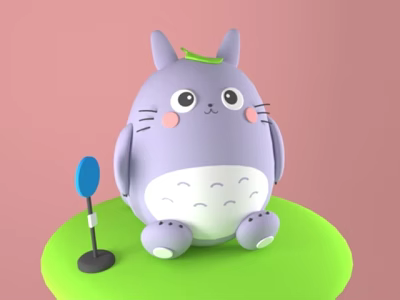 Cartoon Game Movie Character Purple Body With White Belly Green Leaf On Head 3d model