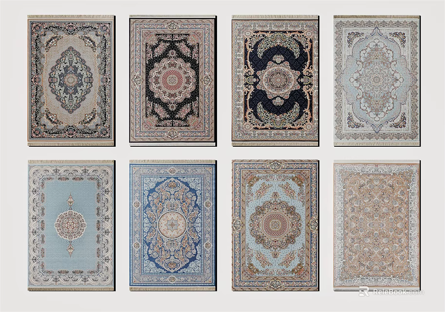 Traditional Square Area Rugs With Intricate Patterns And Various Color Designs 3d model