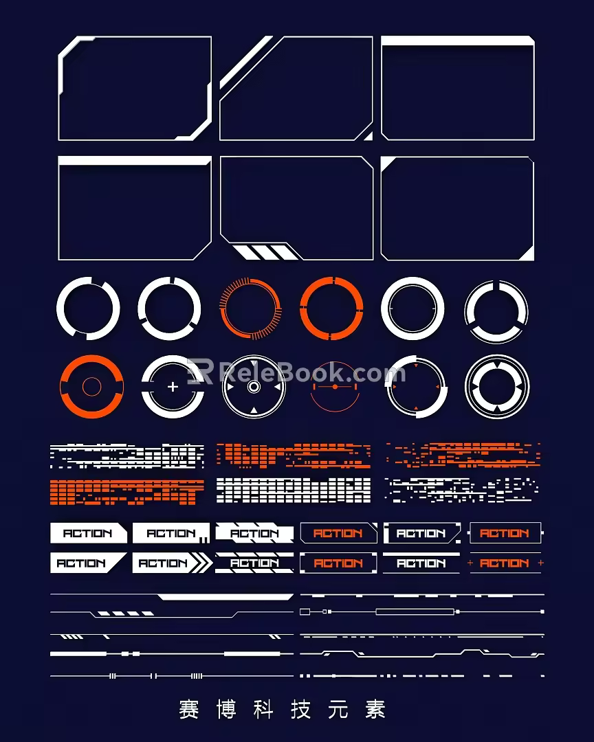 Cybertech Elements Sci-fi HUD Interface Future Tech Wind Cyberpunk Border Data Elements 3d model