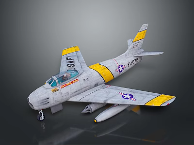 Detailed Gray Yellow Military Jet Fighter Model Airplane With US Stars And Serial Numbers 3d model