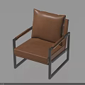 Modern Brown Leather Chair With Sleek Metal Frame And Comfortable Armrests