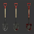 Set Of Three Shovels Featuring Red Handles Wooden Shafts And Metal Blades