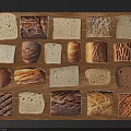 Different Types of Bread Slices and Loaves Arranged on Wooden Tray