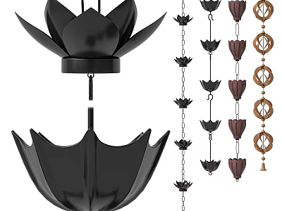 Decorative Black Lotus Shaped Hanging Wind Chimes With Metal Chains And Various Colors 3d model