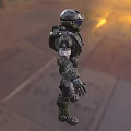 Sci-Fi Biological Character in Military Armor with Blurred Building and Lighting